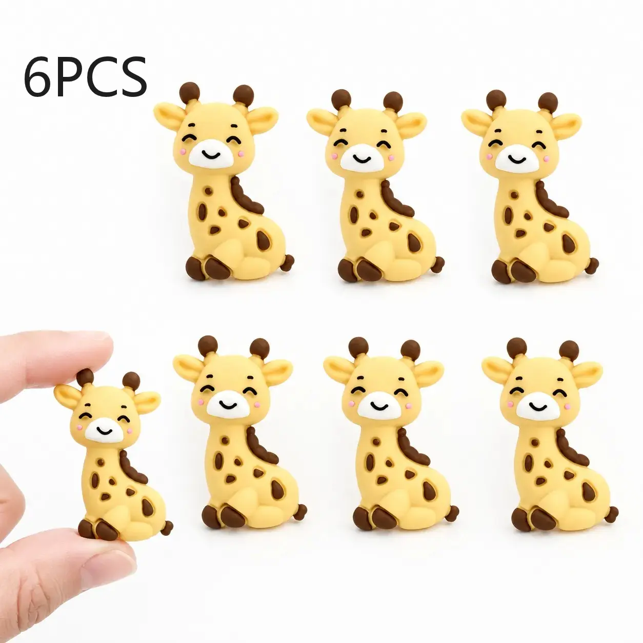 6-Pack 3D Silicone Beads (giraffe), Cute Animal Theme Focal Beads, Durable Flexible Material, Ideal for Bracelets, Jewelry Pendants, Beading Pens