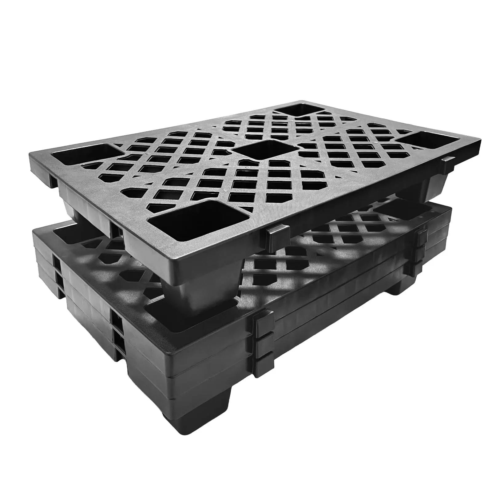 Garvee Rectangular Plastic Pallets Set - Modular, Interlocking, Stackable, Ventilated, 23.6x15.7"x3.9", 2200lbs Heavy-Duty Capacity, Forkliftable, Easy-to-Clean for Garage, Workshop Users
