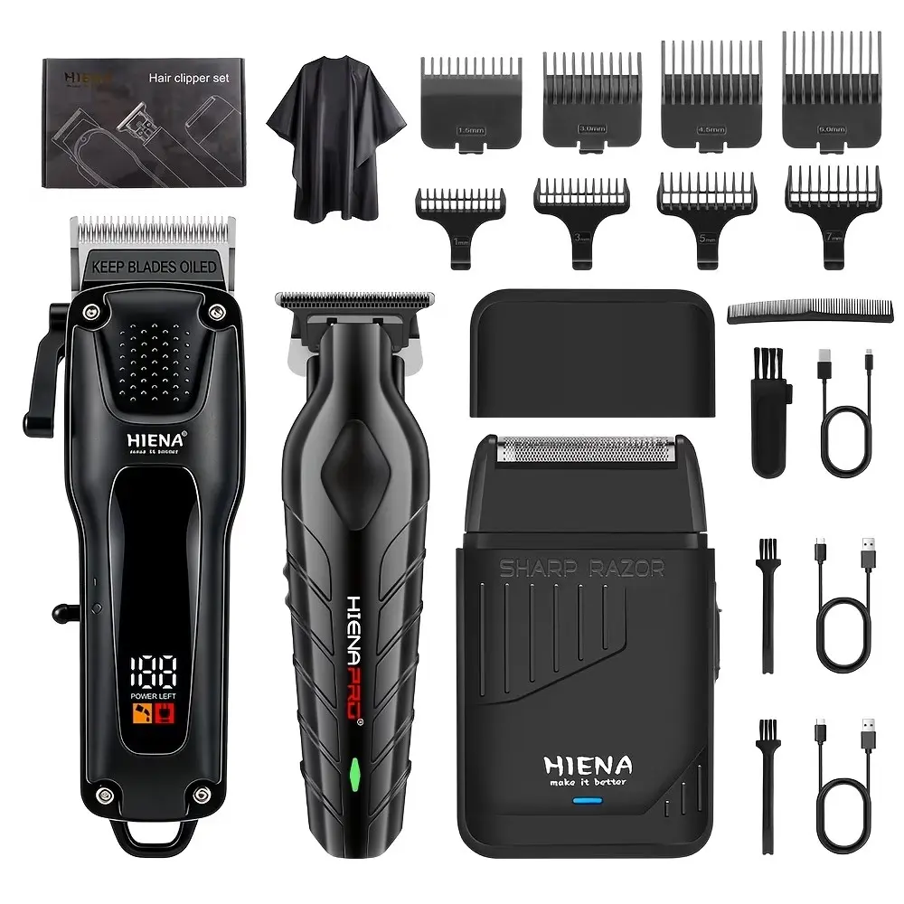 Men's hair clipper 3-piece electric hair clipper combination set. Equipped with USB charging, LCD display screen, dual-use for home and car use, combining styling and shaving tools, a gift suitable for both men and women Cordless Trimmers Set