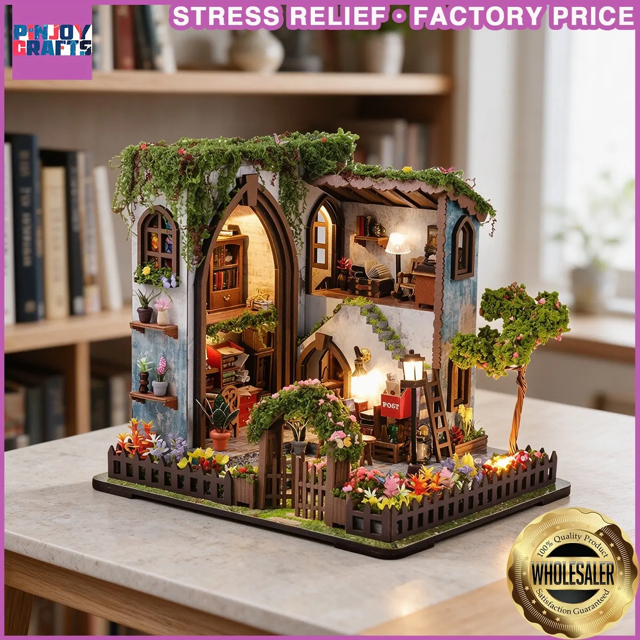 Creative DIY Wooden House Kit with LED Lights, 3D Miniature Model Toy, Collectible Construction Set, Handmade Building Set for All Ages, Perfect Gift for Craft Enthusiasts