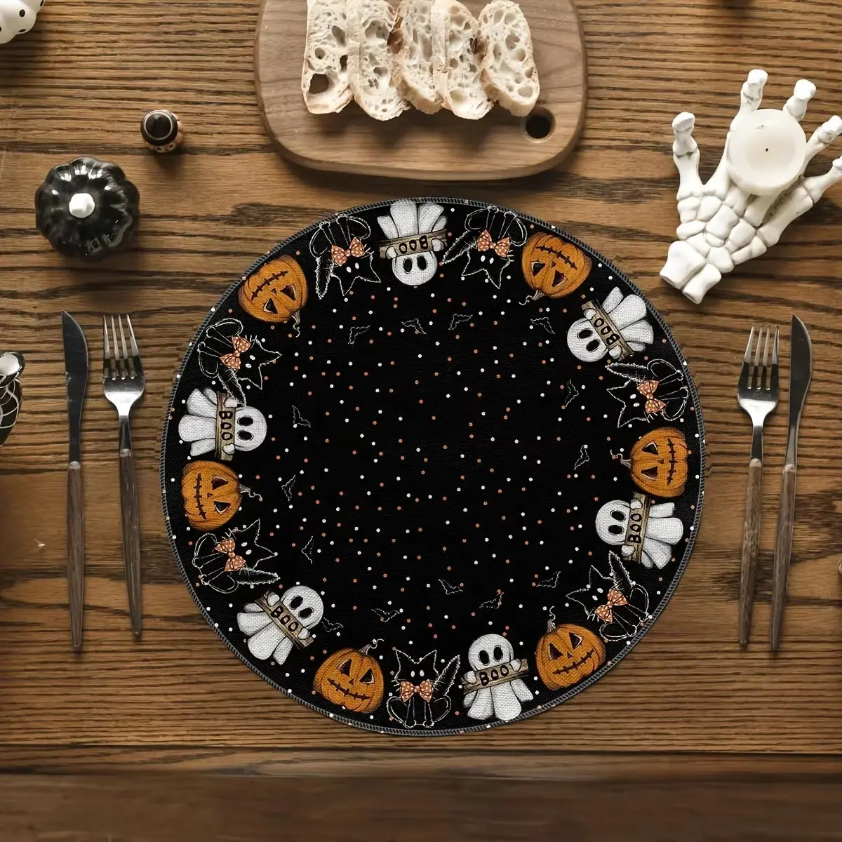 Vikama 4/6pcs Halloween Ghost Placemats, Household Placemat, Table Pad Mat, Pumpkin Theme Party Festival Table Decorations, Party Accessories, Festive Dining Essentials