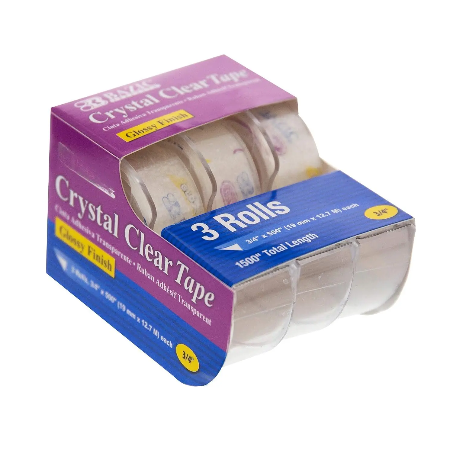Clear Tape, 3/4 in x 500 in, 3 Ct | rolls of 3/4 in x 500 in glossy  clear tape, each in its own  dispenser