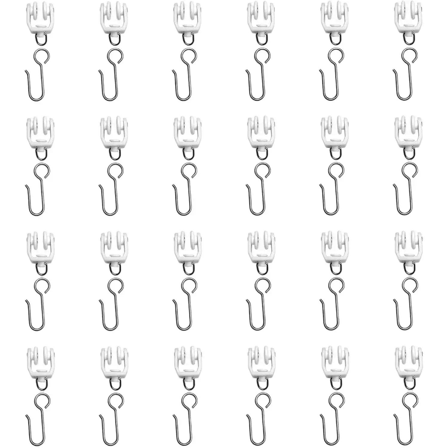25 Set Ceiling Curtain Track Roller Hooks, Heavy Duty Stainless Steel Gliders for Room Divider, Shower & Flexible Track Systems – Smooth Sliding, Quiet & Easy Install – White