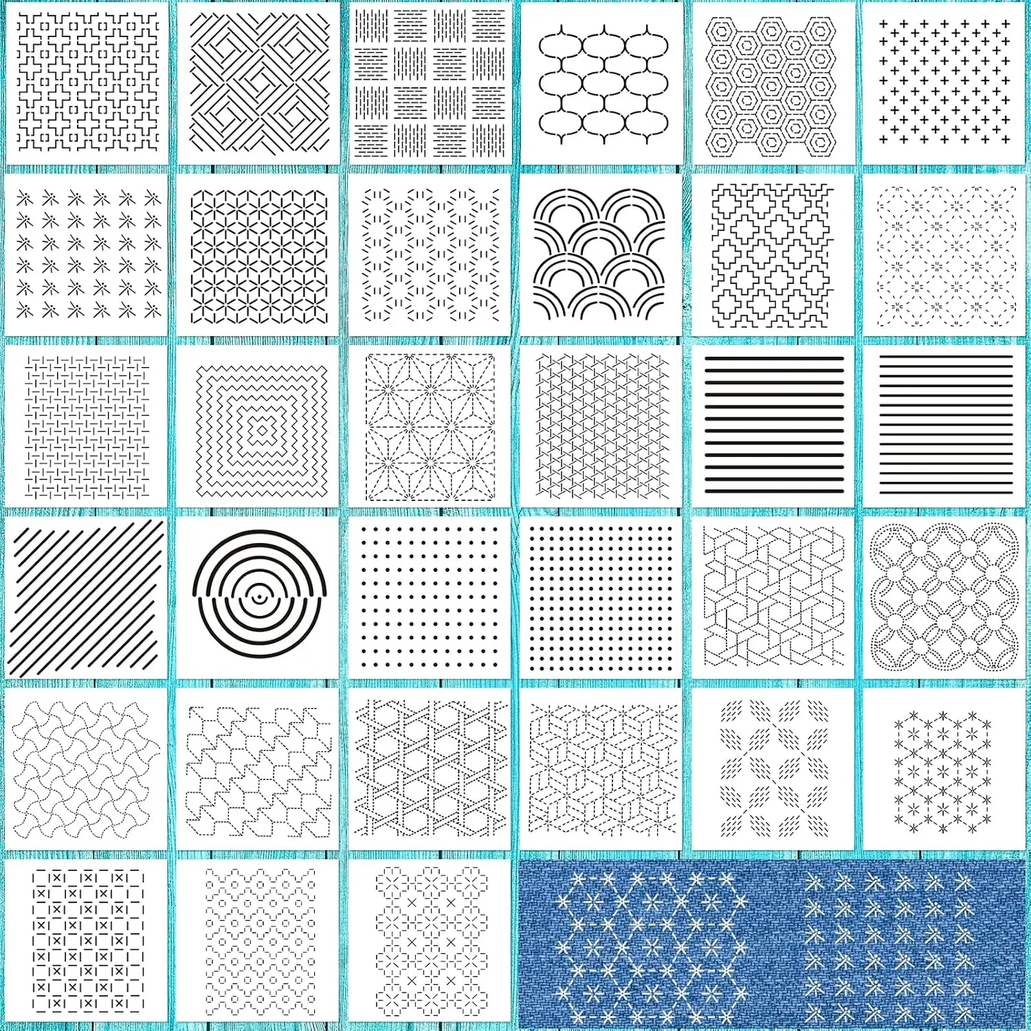 Women's High-Quality Bra Accessories - 33pcs Flexible Plastic Geometric Sashiko Templates (4.72in x 4.72in) with 33 Different Styles Patterns, Reusable Washable, for DIY Sewing Projects, Ideal Gift for Embroidery Enthusiasts, Friends, Family