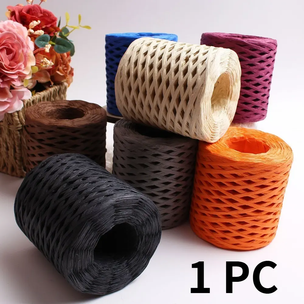 200m/1 Roll Solid Color Raffia Paper Rope, Handmade Braiding Rope for Gift Wrapping, Straw Hat Making, Bouquet Decoration