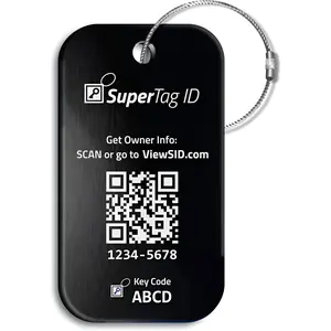 (R) Sentry Series Solid Metal Web Enabled  Luggage Tag ID + Steel Loop, Anodized  with DynoIQ(TM) & Lifetime  Service (Midnight Black)