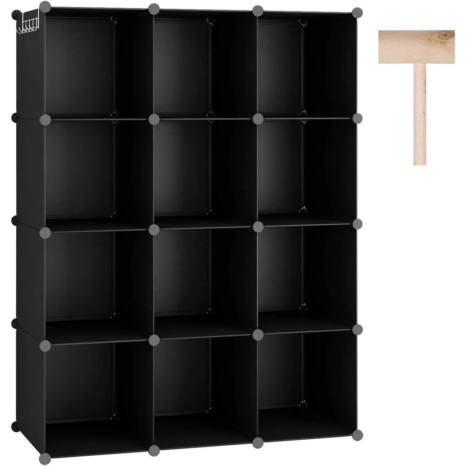 Cube Storage Organizer, 12-Cube Shelf Units, Closet Cabinet Black | DIY Plastic Modular Bookshelf, Stackable Clothes Organizer Shelving Ideal for , Bedroom, 36.6" L x 12.4" W x 48.4" H