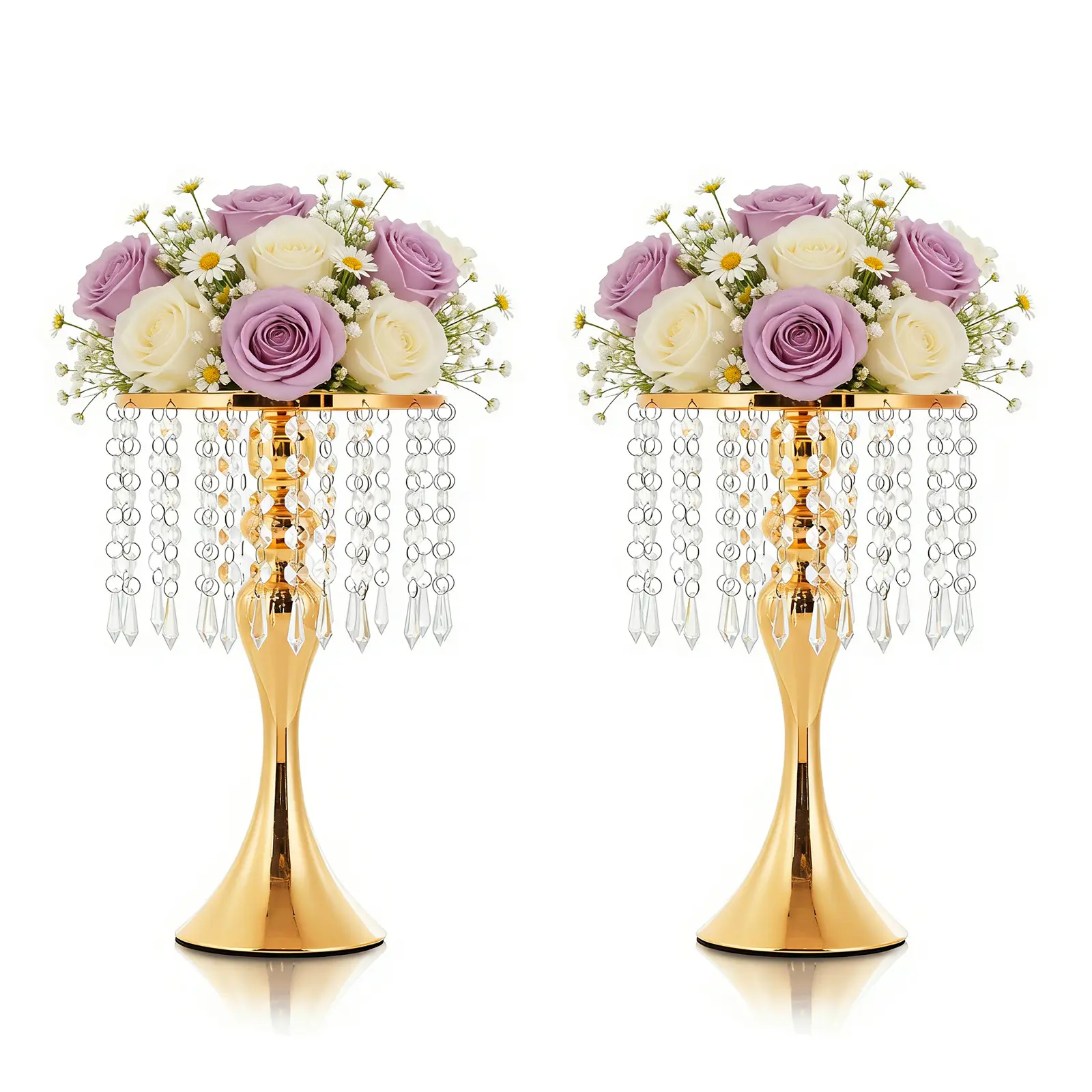 2PC Crystal Flower Stand Wedding Centerpieces for Tables, Height Gold Centerpiece Stands Metal Flower Vase