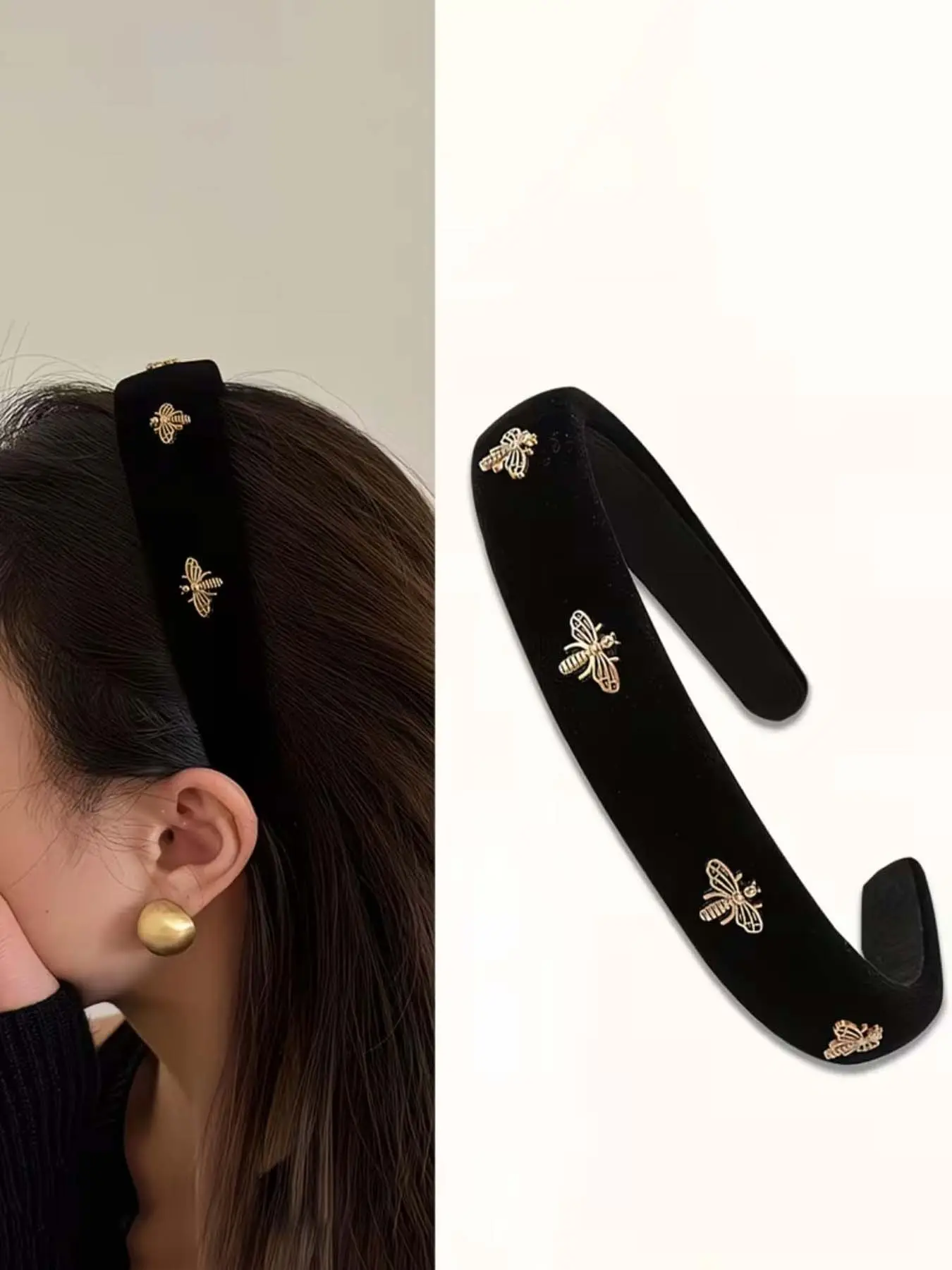 Velvet Hairband with Bee Design, Elegant and Versatile Hair Accessory, Classic Retro Outer Hairband for Women, Trendy Face Washing Headband