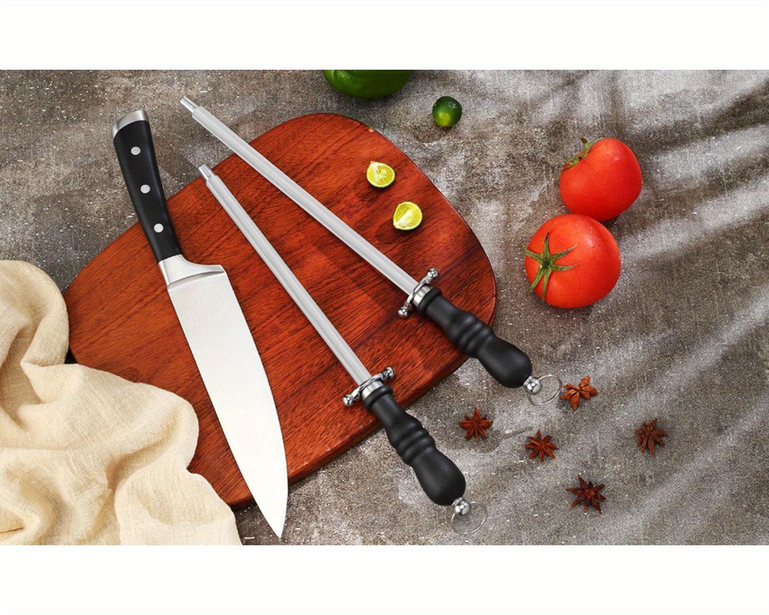 8-inch & 12-inch Honing Steel, Professional Carbon Sharpening Steel, 2 PCS Honing Rod/ Knife Steel, Kitchen Knives Honing Rod, Non-slip Handle, Kitchen Knife Sharpener Rod Repair Knife Edge