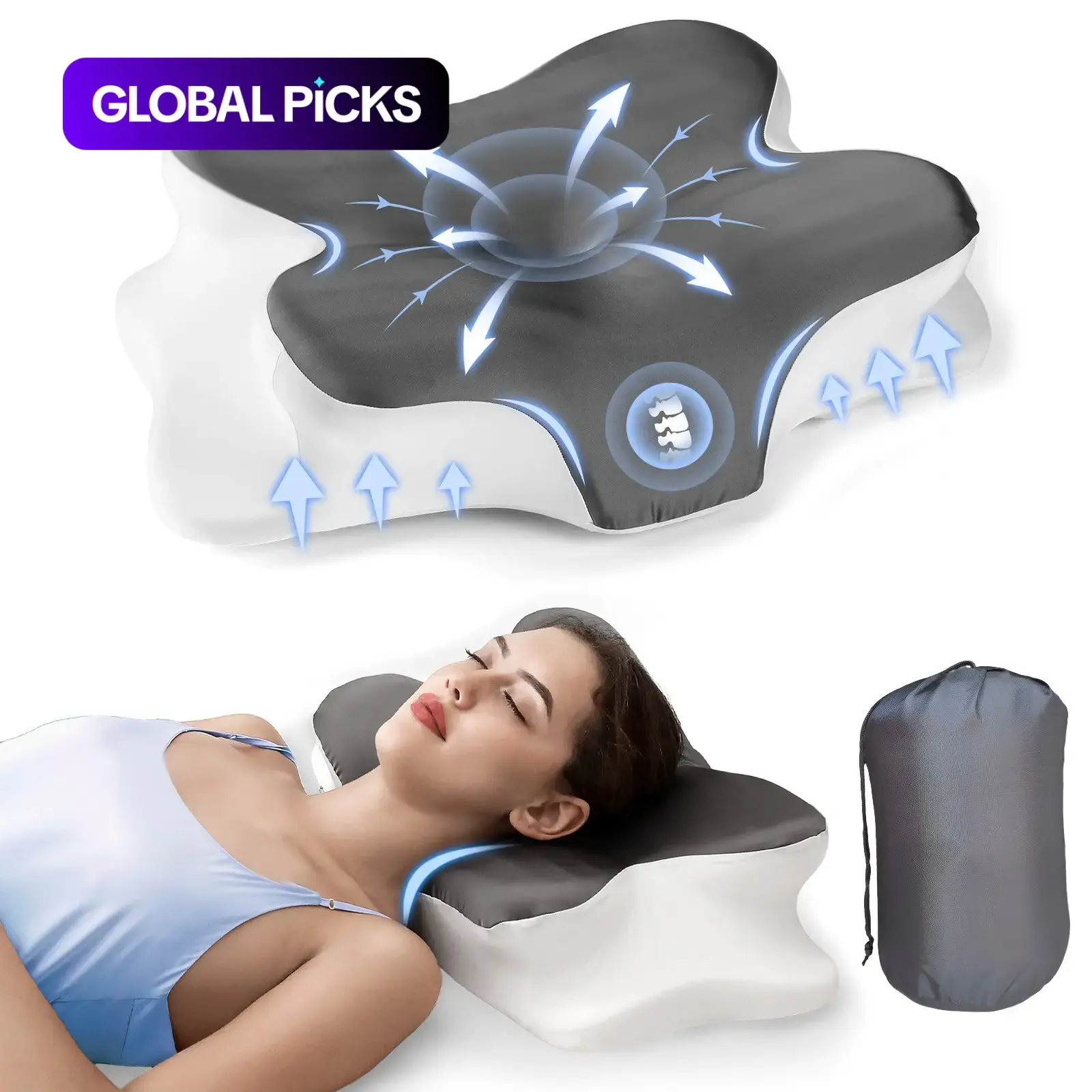 Butterfly-Shaped Neck Pillow with Storage Bag, Supportive Memory Foam Travel Neck Cushion with Washable Silk Pillowcase, Ideal Gift for Birthdays, Valentine's Day and Christmas, for Side and Back Sleepers at Home, Travel and Camping #GLOBAL PICKS