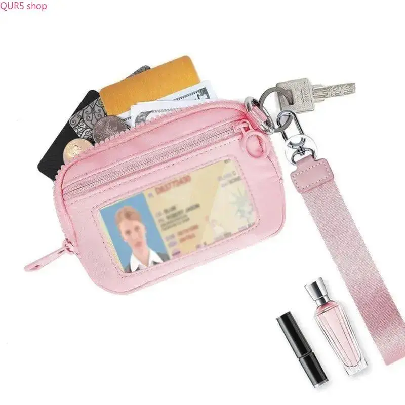 Compact Nylon Wristlet Wallet For Women, RFID Blocking Zipper Card Holder With Detachable Strap, Portable Storage Accessory For Travel And Daily Carry