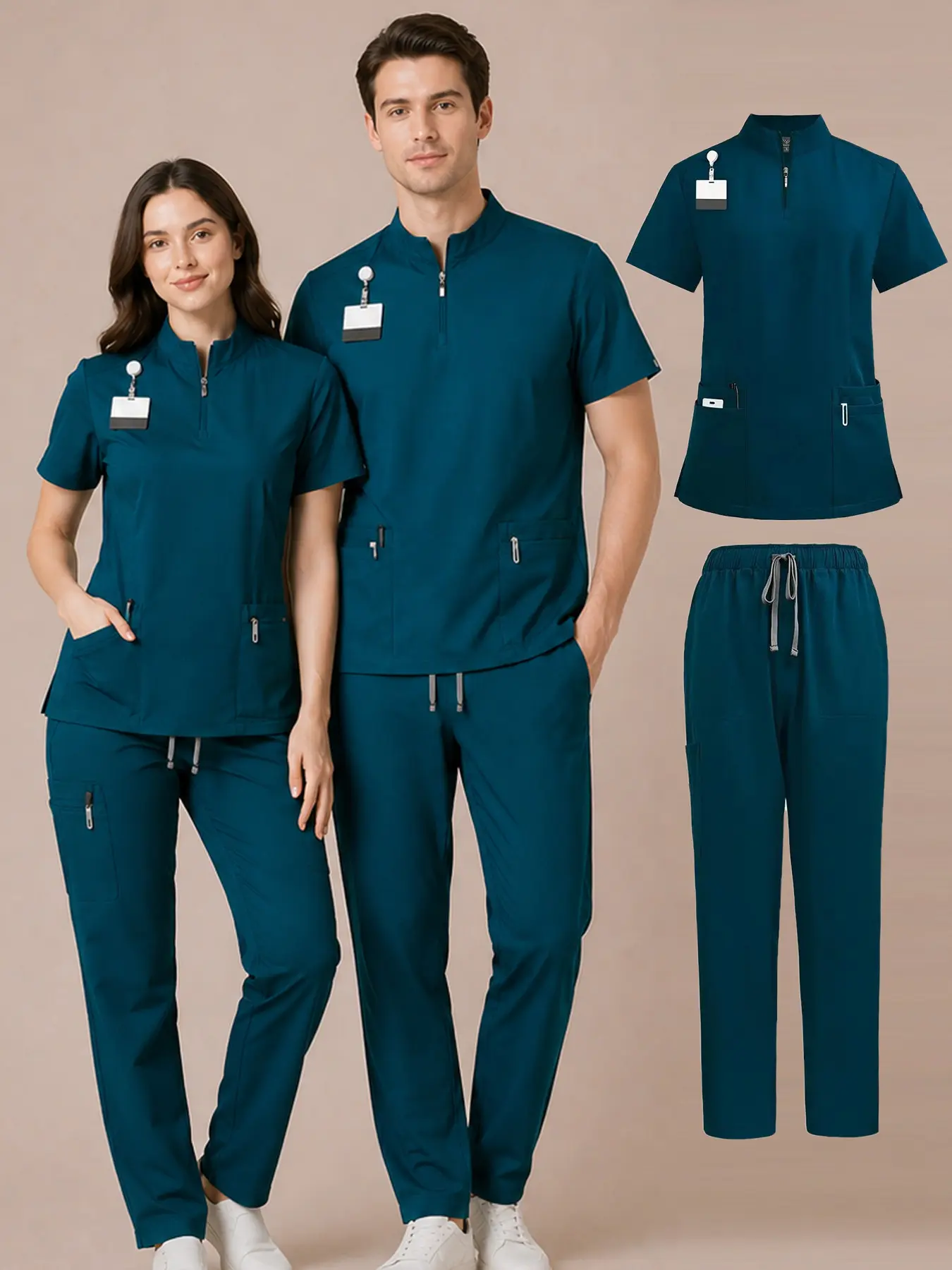Ladies Healthcare Scrub Set with Multi-Pockets, Breathable Lightweight Quick-Dry Wrinkle-Resistant Comfy Fabric, Short Sleeve Casual Loose-Fitting Design for Home, Clinic and Hospital Uniforms Workwear