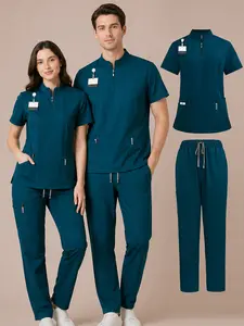 Ladies Healthcare Scrub Set with Multi-Pockets, Breathable Quick-Dry Wrinkle-Resistant Fabric, Short Sleeve Casual Loose-Fitting Design for Home and Clinic