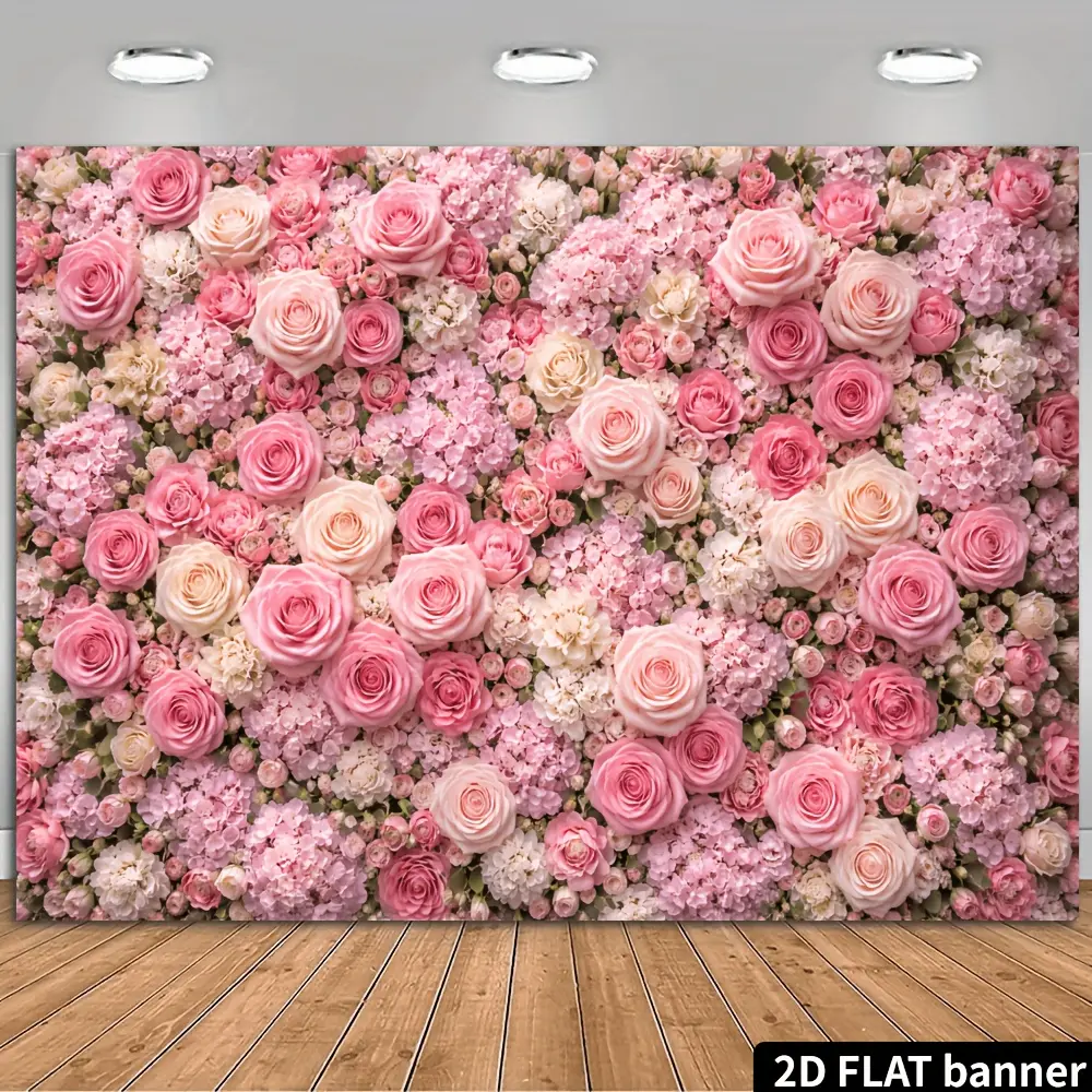 Floral Design Hanging Decorative Tapestry - Pink Rose-Hydrangea Flower Pattern Backdrop for Wedding Anniversary, Bridal Shower Party Decor, Girl Room Aesthetic