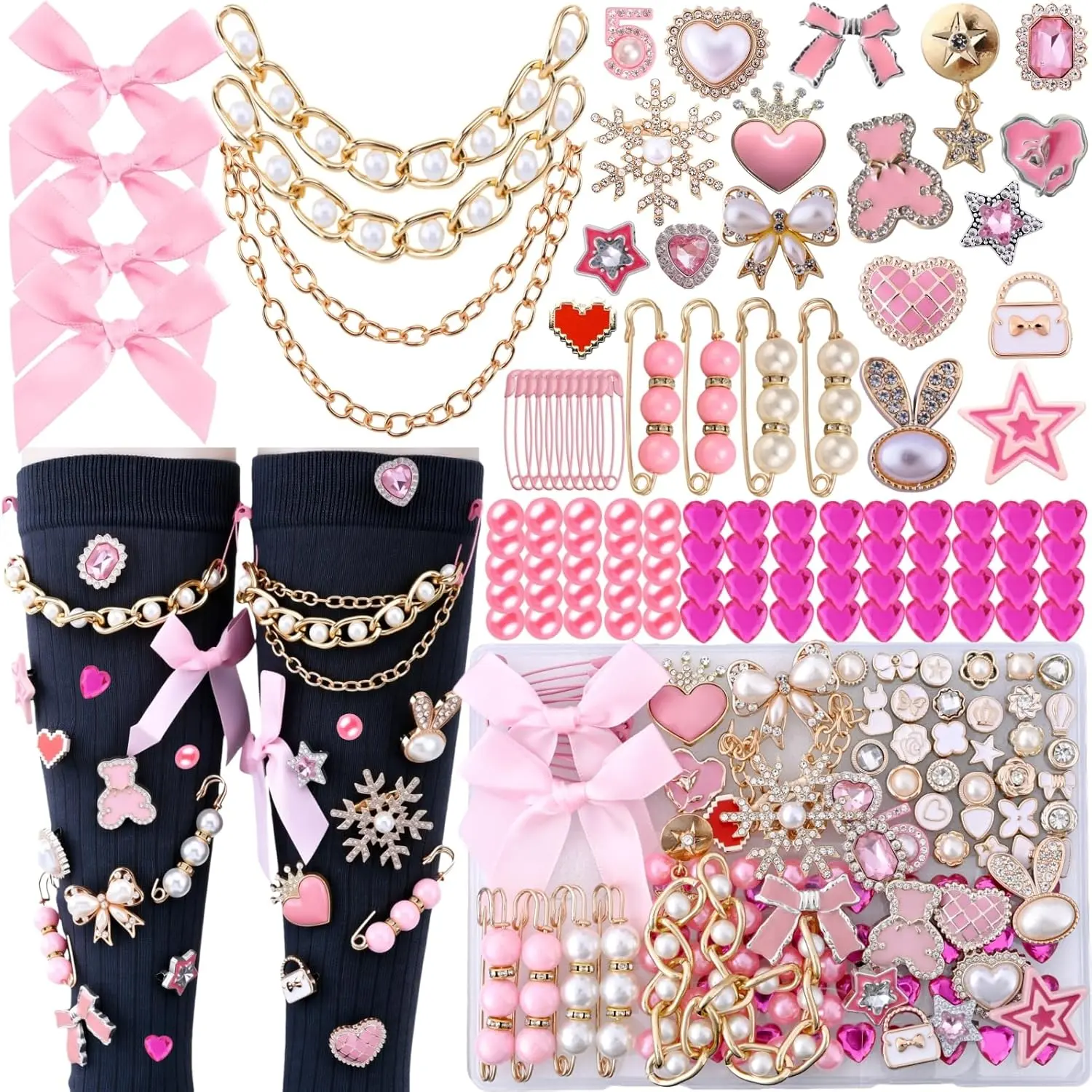 Junk Socks Charms Kit, 133PCS Shoe Charms for Sneakers, Sock Jewelry Charms Brooches and Pins for Women to Decorate Junk Socks, Hats