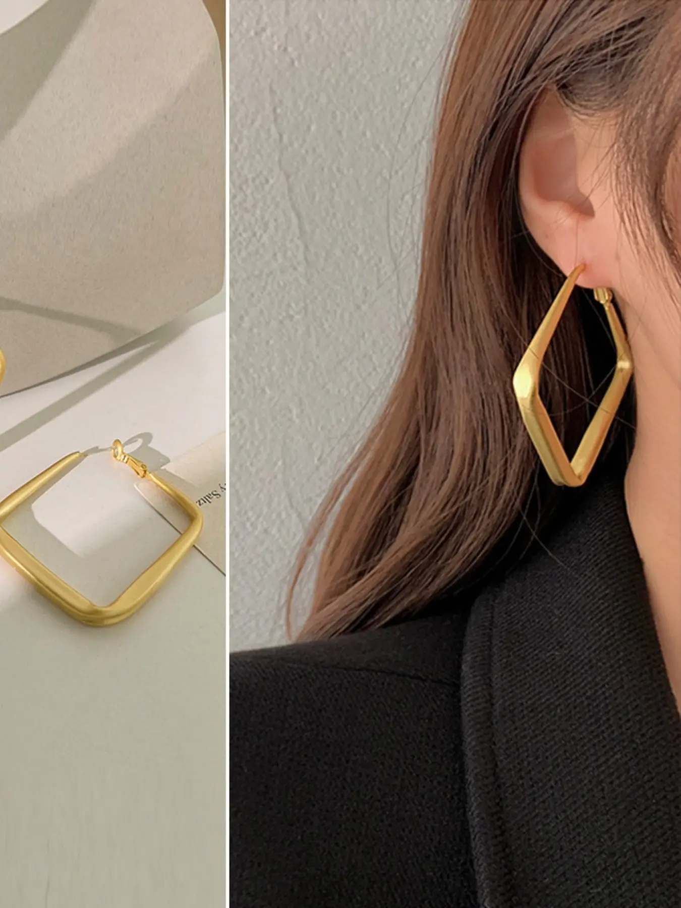 Matte Square Hoop Earrings for Women, Minimalist Geometric Design, All-Season Party Jewelry, Versatile Daily Wear