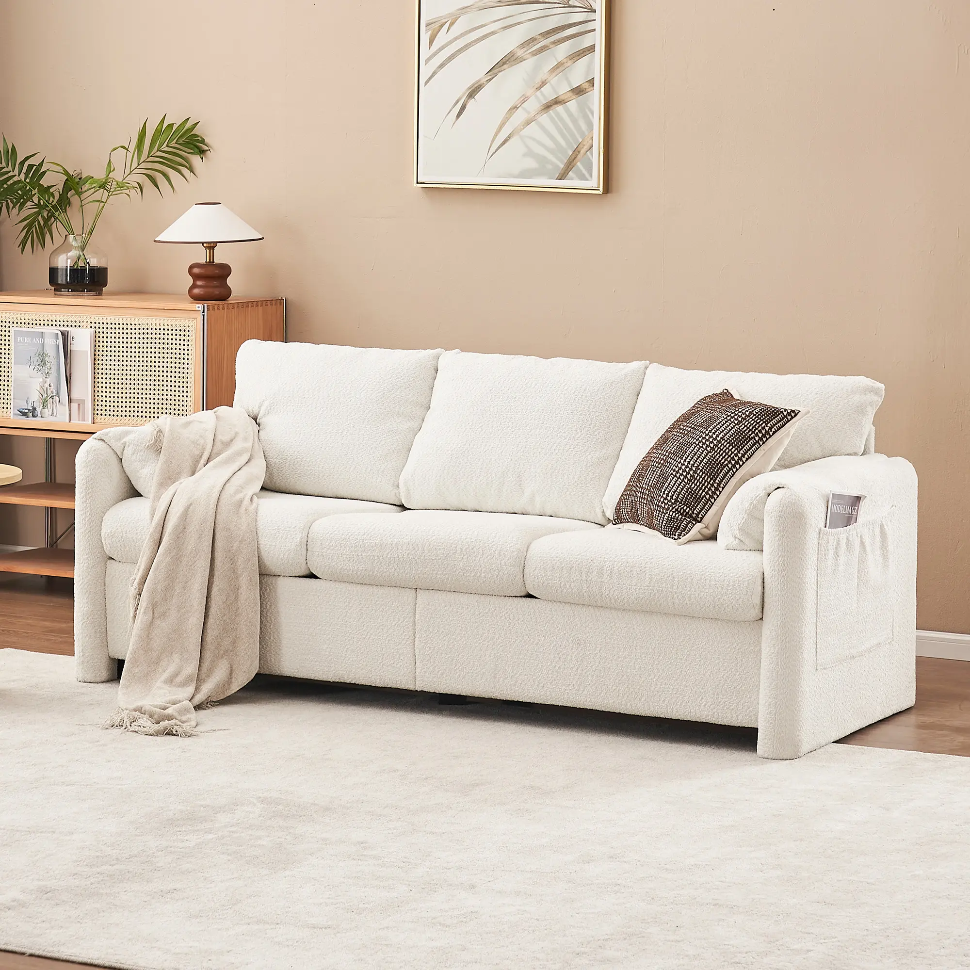 ARCH Modern 3-Seater Sofa 77" Chenille Couch with High-Density Foam Cushions, Deep Seat Living Room Sofa for Family Room, Apartment, Home Theater, Ivory White, Pillow Top Arms, Easy Assembly, Ivory White Color Options, Chenille Material