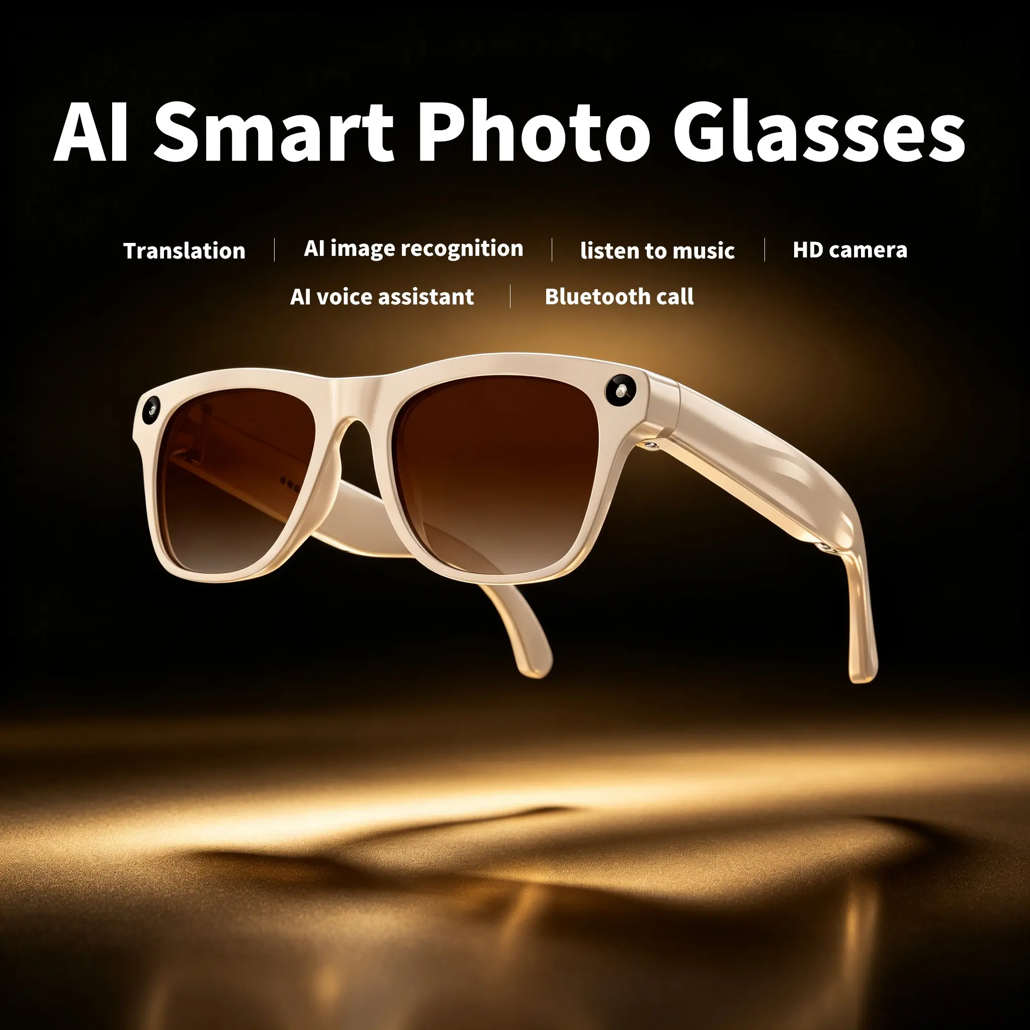 Ai Smart Glasses with HD Camera, Supports HD Video Recording, Pov Shooting, Bluetooth-compatible Audio, Real-Time Translation, Ideal for Travel and Sports