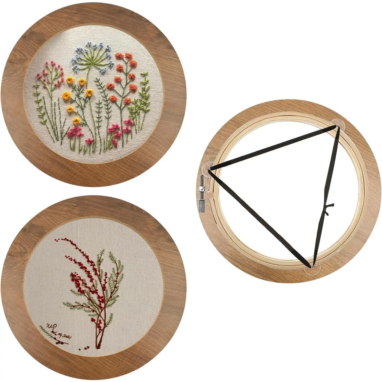 3 Sets Upgraded Wood Embroidery Frames with Bamboo Hoops 6 Inch Round Embroidery Display Frame for Finished Cross Stitch and DIY Art Craft Sewing Ornaments Easier to Install
