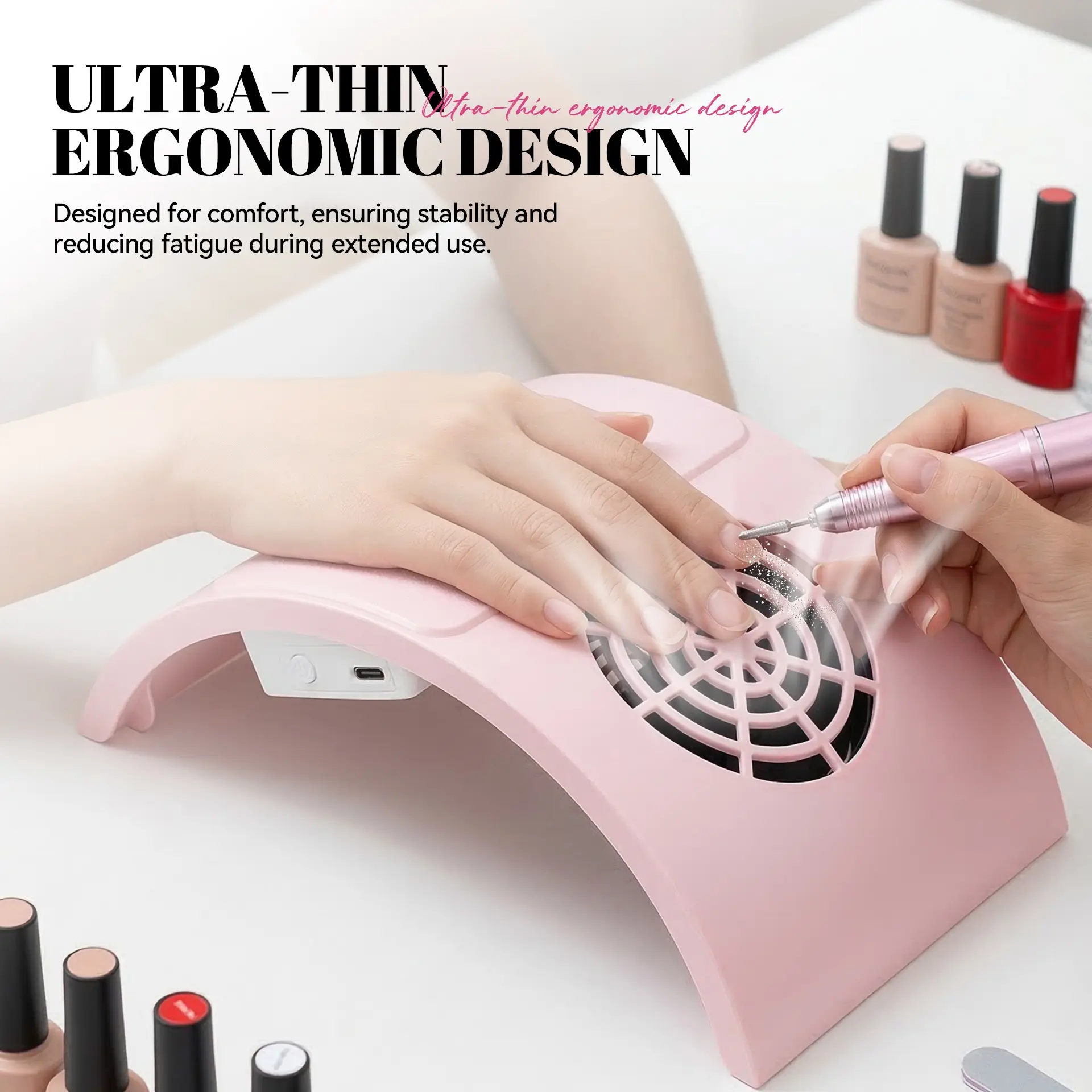 Brushless Motor Arc-Shaped Nail Dust Collector, 2.5w Quiet High Suction, Type-C Powered, Detachable Dust Bag, Ergonomic Handle, Ideal for Nail Salons