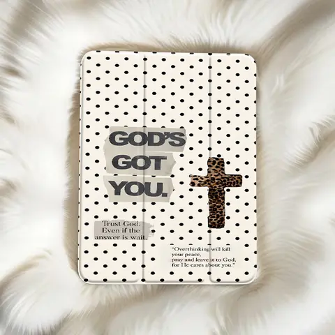 Polka-Dot, Leopard Print, Cross Pattern Tablet Case & Cover with Adjustable Folding Stand, Stylus Holder, Non-Slip TPU Fold Design, Card Slots, Auto Sleep/Wake for Samsung, iPad Mini, Air, Pro, 10th/11th Gen - Tablet Accessories