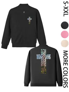 Cross Women's Printed Zip Long-Sleeve Jacket, 4-Season Casual Long-Sleeve Bomber Jacket, Fashionable Outerwear for Daily Wear & Outdoor Activities - Layering Style