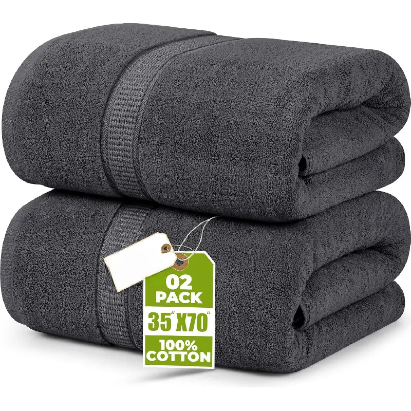 Jumbo Bath Sheet 2 Piece, 600 GSM, 35 by 70 Inches, 100% Ring Spun Cotton, Absorbent and Quick Dry Extra Large Bath Towel, Grey