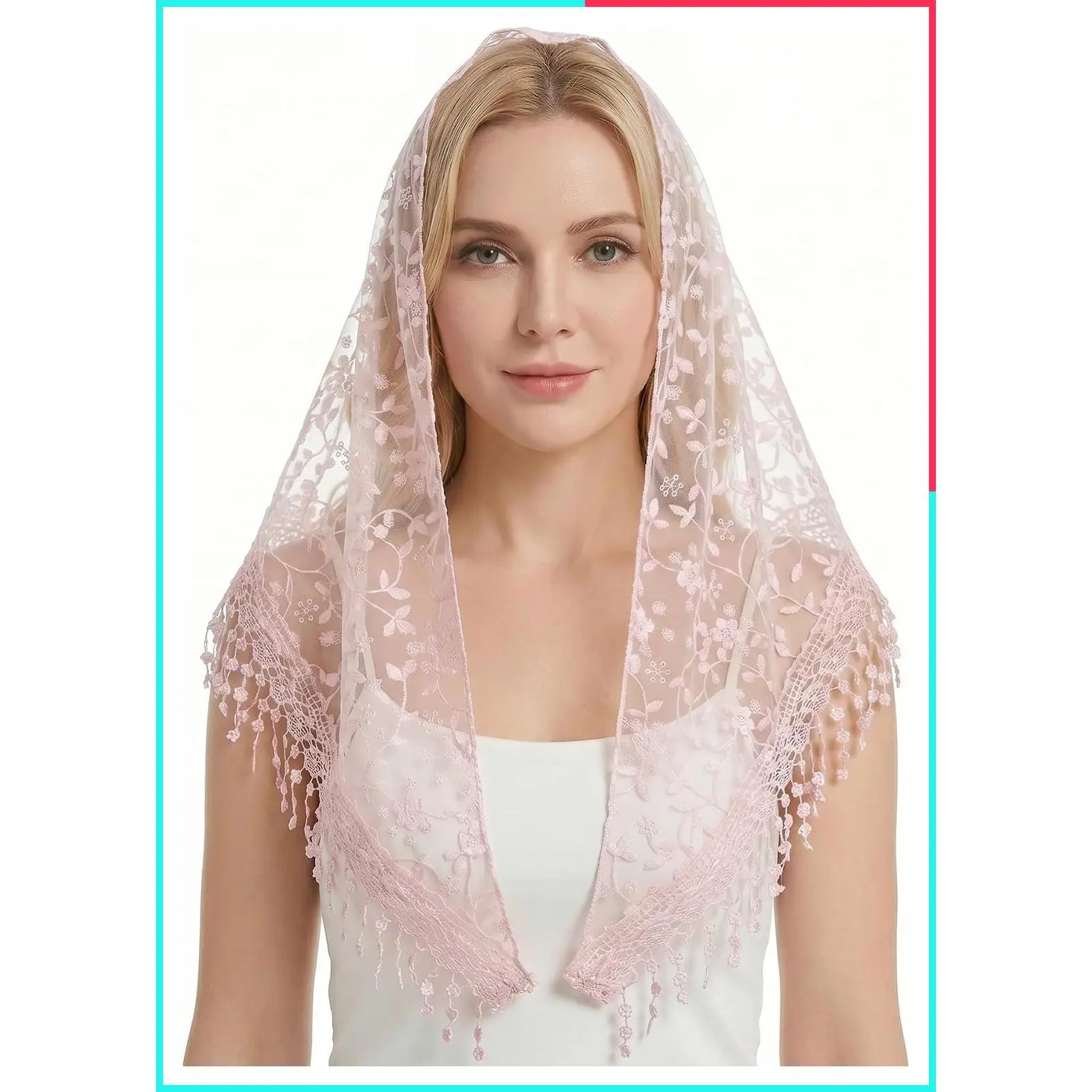 Catholic Veil for Women Mass - Soft Stretchy Triangle Lace Chapel Veil, Elegant Floral Prayer Mantilla