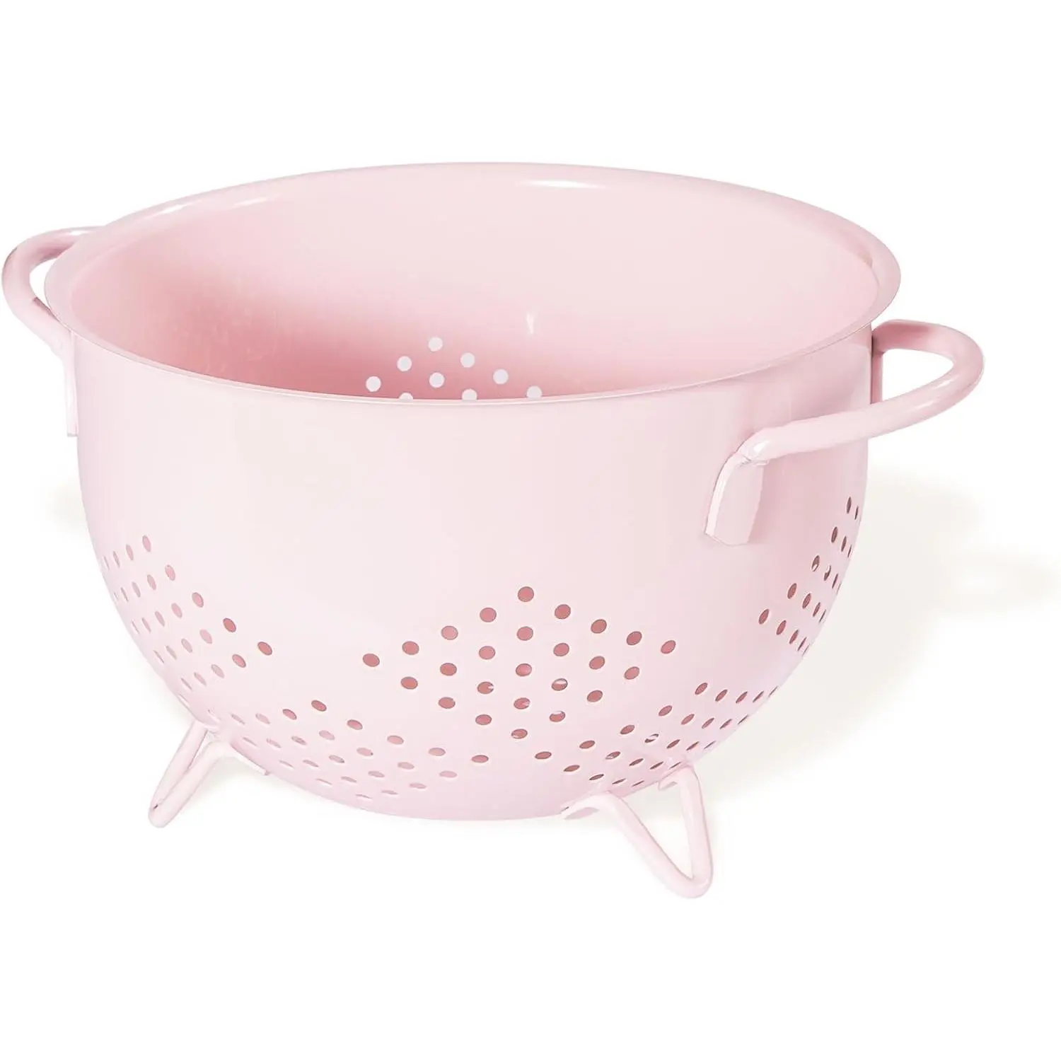5 Qt Sturdy Durable Powder Coated Metal Colander - Double-Handle Self-Draining Kitchen Sieve with Well-Designed Drainage Holes & Base for Pasta, Fruit (Pink)