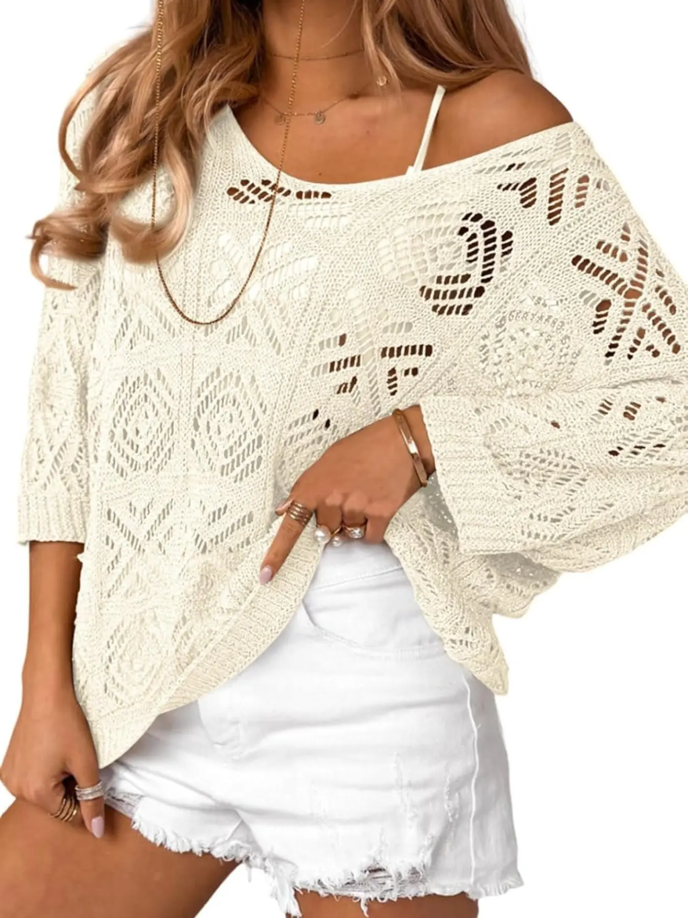 Women’s Boho Crochet Knit Sweater Top Hollow Out Loose Fit Summer Beach Cover Up Pullover