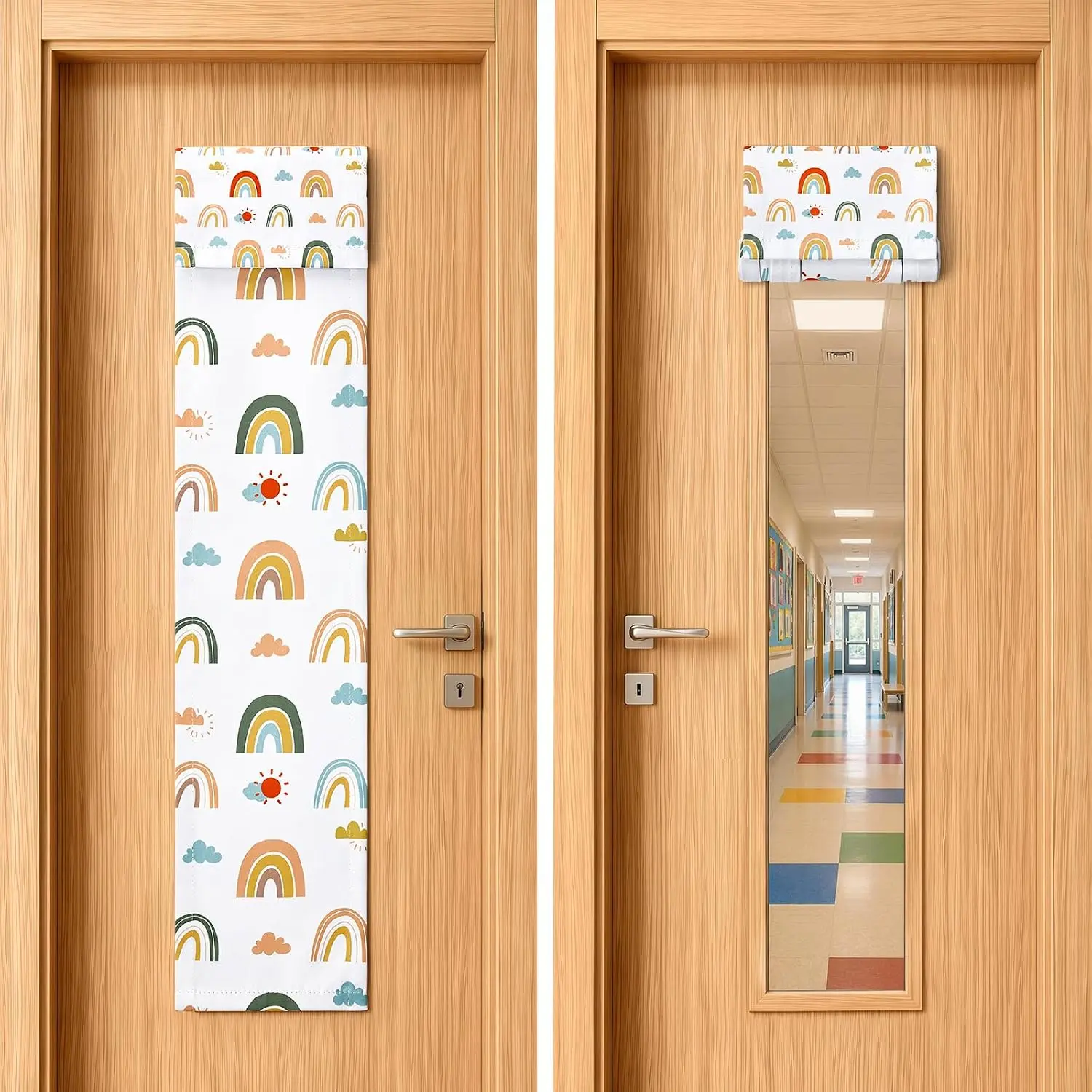 Blackout Classroom Door Window Cover, Rainbow Door Curtains | Ddouble-sided Print, Classroom Door Glass,  to School Decor, for Teacher Office , 2 panels, 8x36in