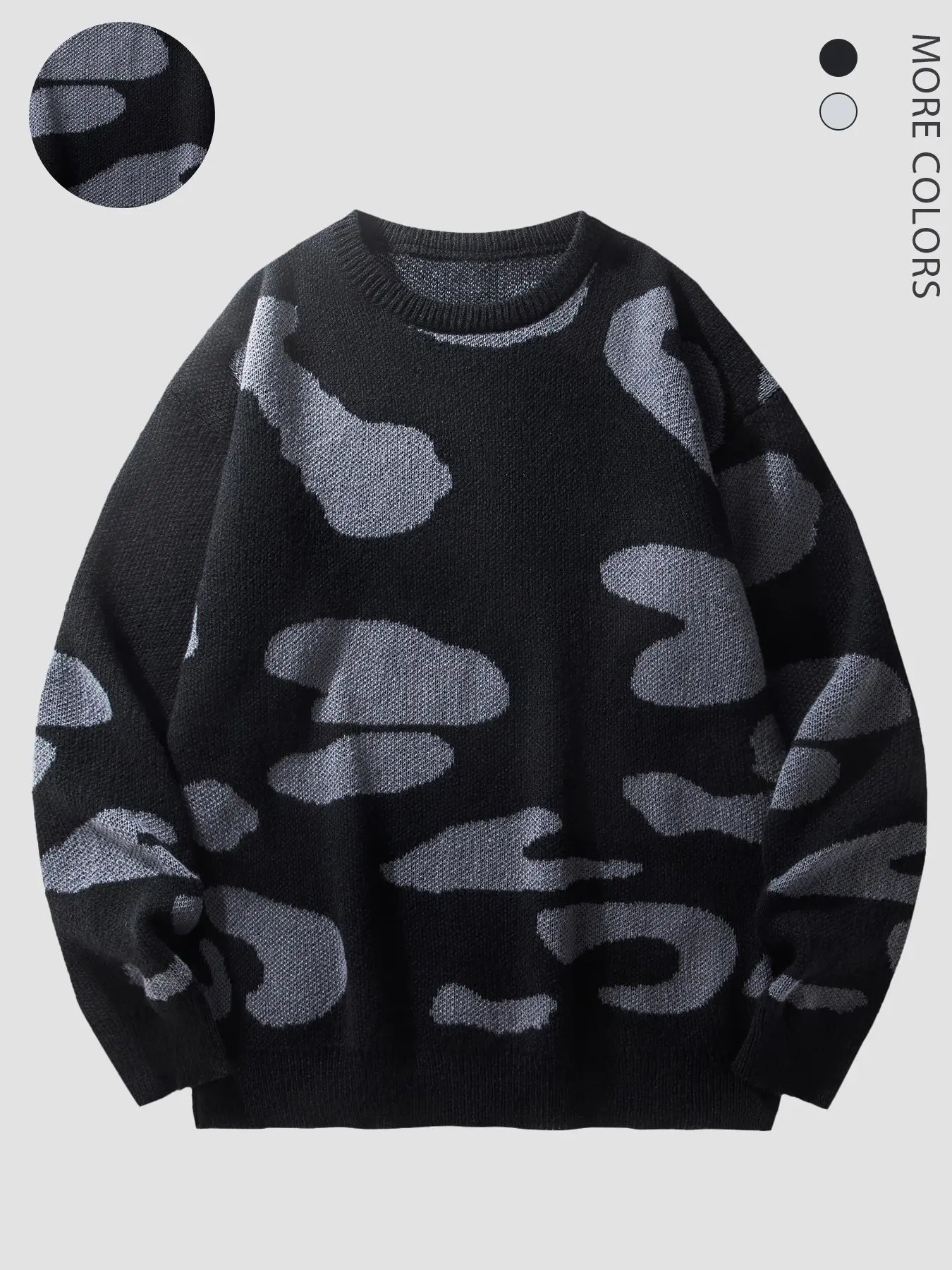 Men's Round Neck Knit Sweater, Abstract Camo Pattern Long Sleeve Top, Comfortable Street Style, Fall & Winter Wear, 2 Colors Available