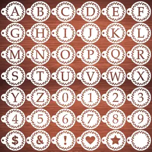 Letter Stencils for Coffee Cookie Decorating - 42 Pack Alphabet Letter and Number Stencil Templates for Cakes Cookies Airbrush, Reusable Stencils for Wood Crafts Painting & Coffee Cookie Baking