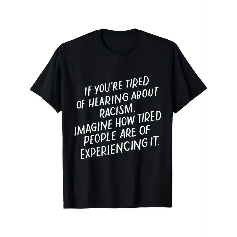Men's Anti-Racism Statement Cotton T-Shirt - Menswear, Round Neck Short Sleeve, Bold Digital Print, Minimalist Casual Normal Fit, All Seasons Plus Size Social Justice Activist Top, Machine Washable, Line Dry