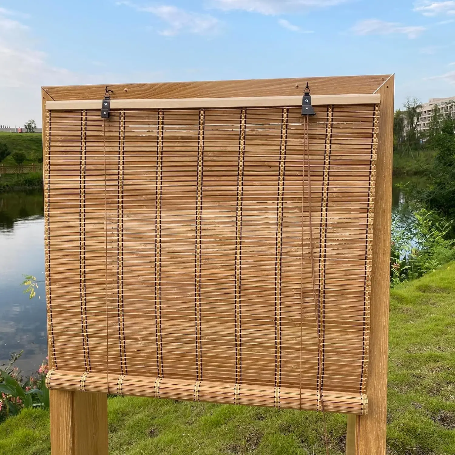 XIUXIU Bamboo Roller Shades Roman Shades for Window Roll Up Blinds for Home Light Filtering Indoor Outdoor Patio A24 W x 48" H