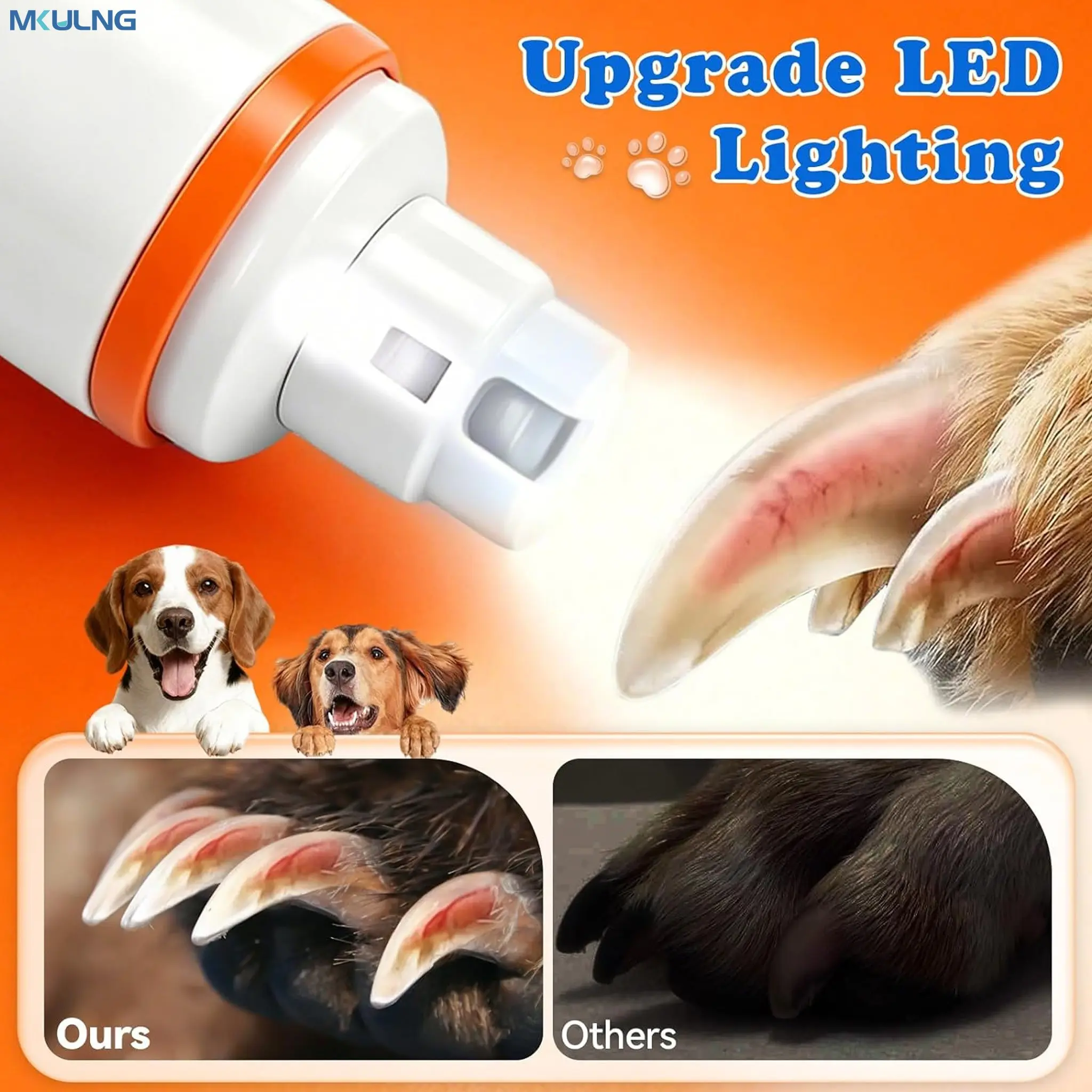 G07 LED Dog Nail Clipper-Quiet Safe Pet Nail Trimmer, Paw Trimmer, Wireless Rechargeable, Low Noise, Suitable for Small Medium Large Dogs Cats, Beginner Friendly