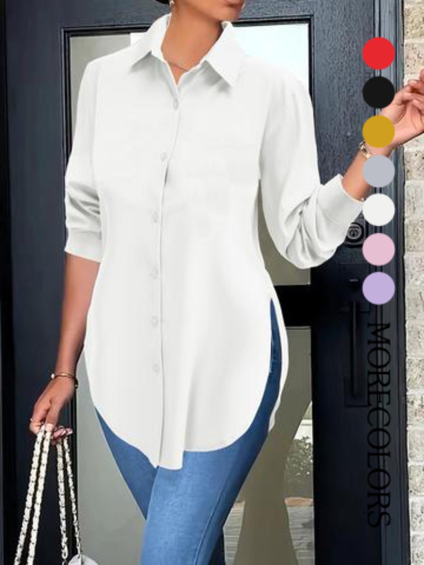 Elegant Fashion Women's Collared Long Sleeve Shirt, Fitted Outer Shell, Moderate Fabric Thickness, Casual Style, Spring & Fall Wear