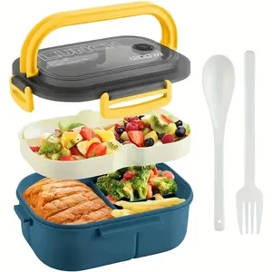 Student Lunch Box Adult Bento Box, 40.58oz Leakproof Lunchbox with Utensils, 3 Compartment Microwavable Bento Box Divided Food Storage Containers Microwave Safe, Back-To-School Essential