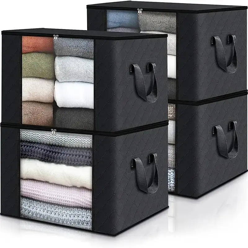 4 Pack 90L Large Capacity Storage Bags Closet Organizers and Storage Clothes Foldable Storage Bins with Reinforced Handles Storage Containers for Clothing Blanket Comforters Bedding