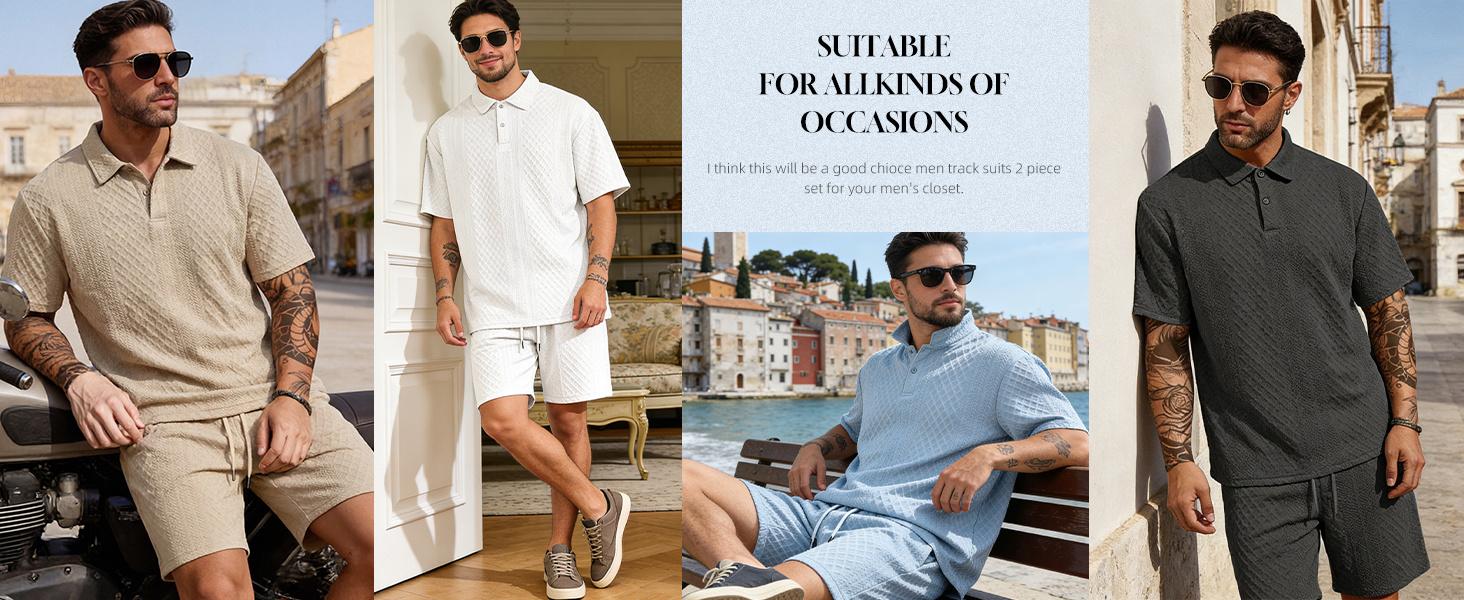 Men's 2 Pieces Outfits Casual Polo Shirt and Shorts Set Collar Athletic Jogging Summer Tracksuit
