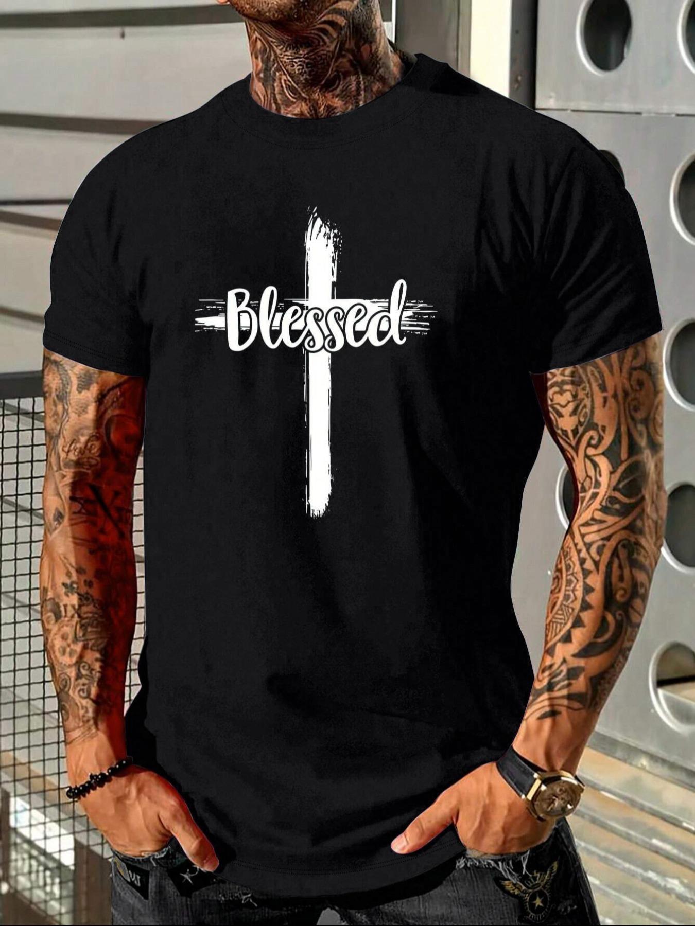 Men's Letter Print Round Neck Tee, Regular Fit Casual Short Sleeve Crew Neck T-shirt for Summer, Fashion Men's Top for Daily Wear, Athletic T Shirt