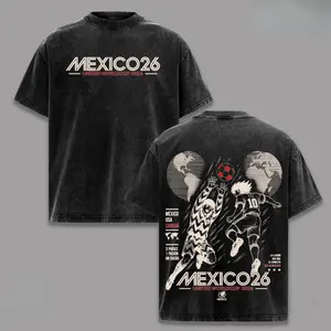 Mexico World Football Tour 2026 Vintage Washed Anime Soccer T Shirt, Retro Futbol Graphic Tee, Oversized Heavyweight Cotton Streetwear, Mexico Football Fan Shirt, Sports Aesthetic Gift Merch Apparel