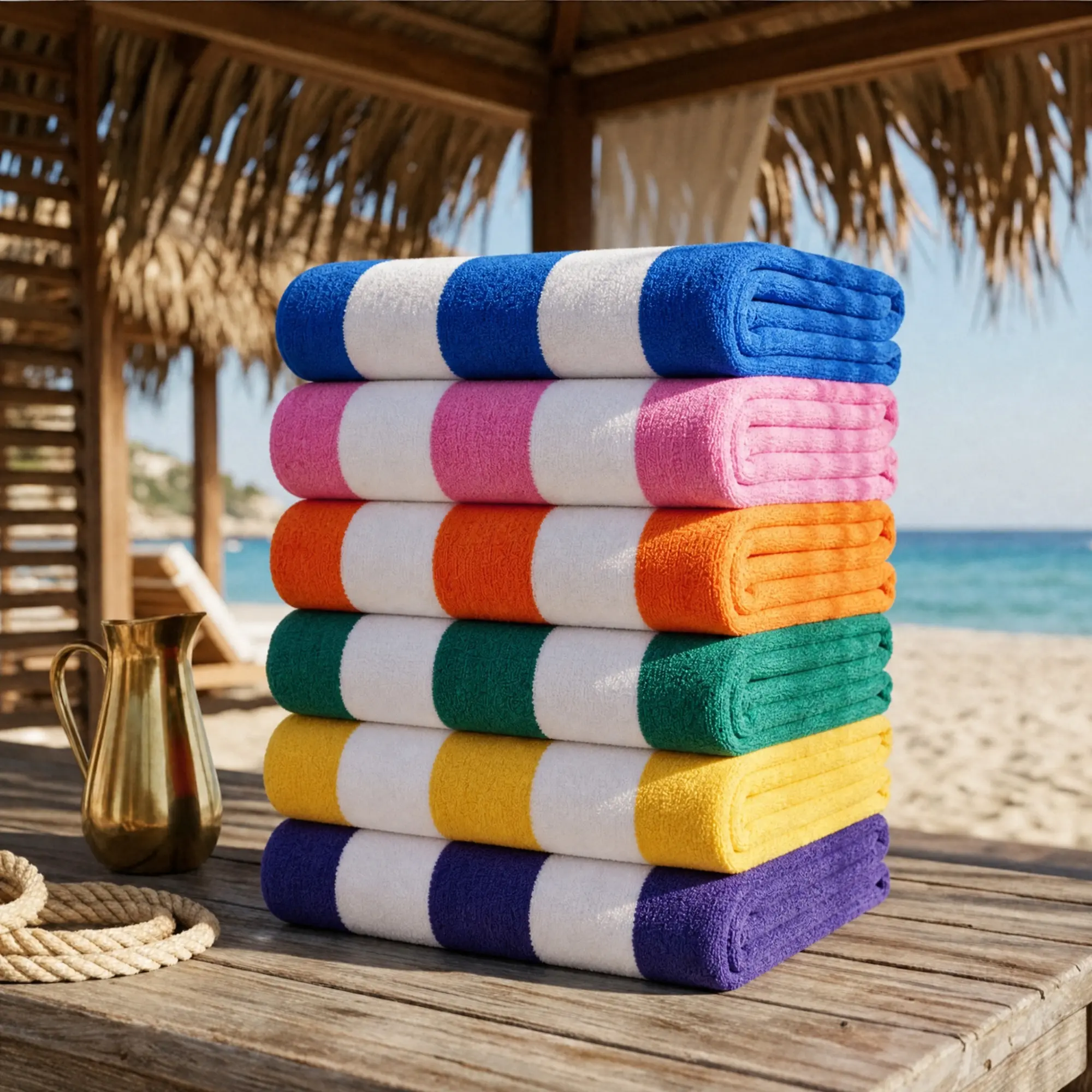 Beach Towels 6 Pack Extra Large 39x71 Inch Colorful Striped Polyester Terry Fabric for Family Pool Swimming Travel Lightweight Towel Set