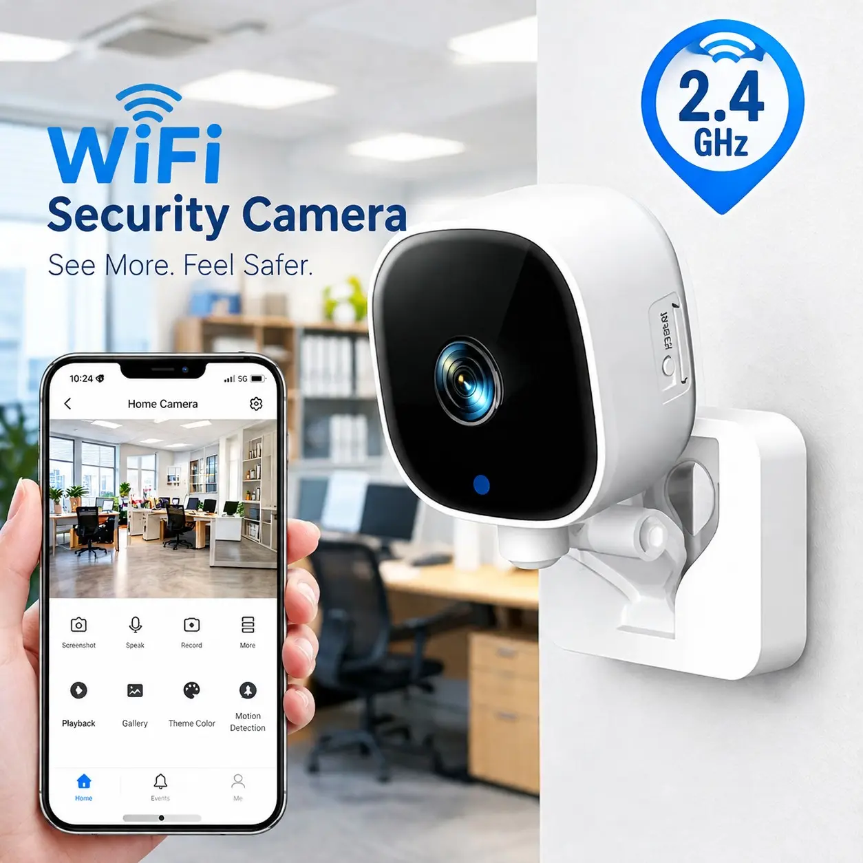 2K Smart Indoor Camera, AI Human Detection Wireless WiFi Security Camera with Two-Way Talk, Color Night Vision, Easy Adhesive Setup for Baby, Pet & Home Monitoring