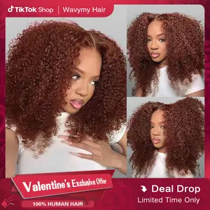 Wavymy Pre-Cut Lace Wig Put On and Go Wigs Reddish Brown Kinky Curly 6x4 Lace Closure Wig Wear Go Glueless Beginner Wig Hair Fit