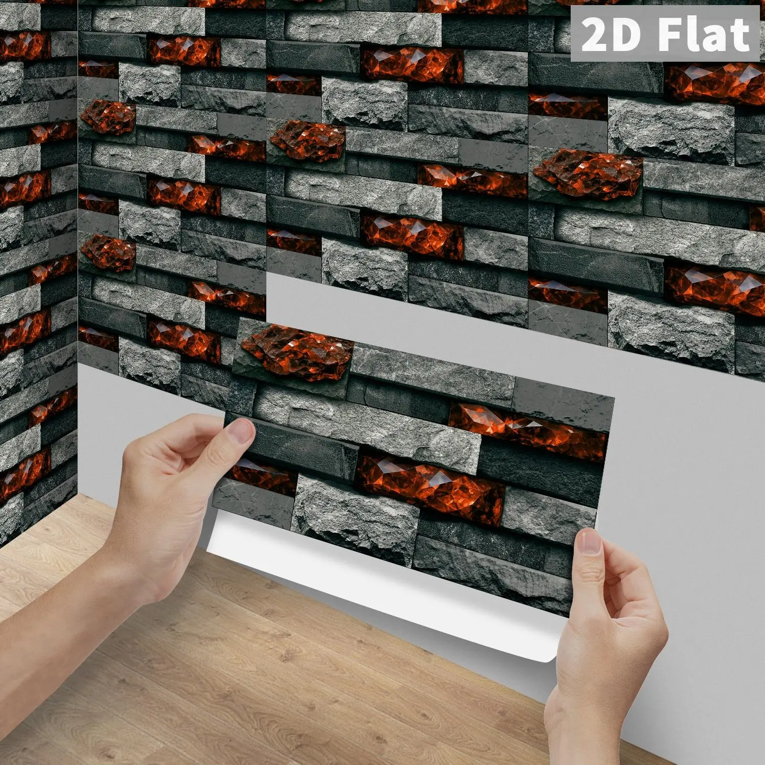 6/12/24/48PCS FG Crystal PVC Peel & Stick Tiles, Vintage Grey Black Amber Crystal Culture Stone Long Strip Backsplash, Waterproof Oil-Proof Self-Adhesive Rectangle Waterproof Wall Sticker Decals For Kitchen, Bathroom, Old Tiles & Wood Panels Home Decor