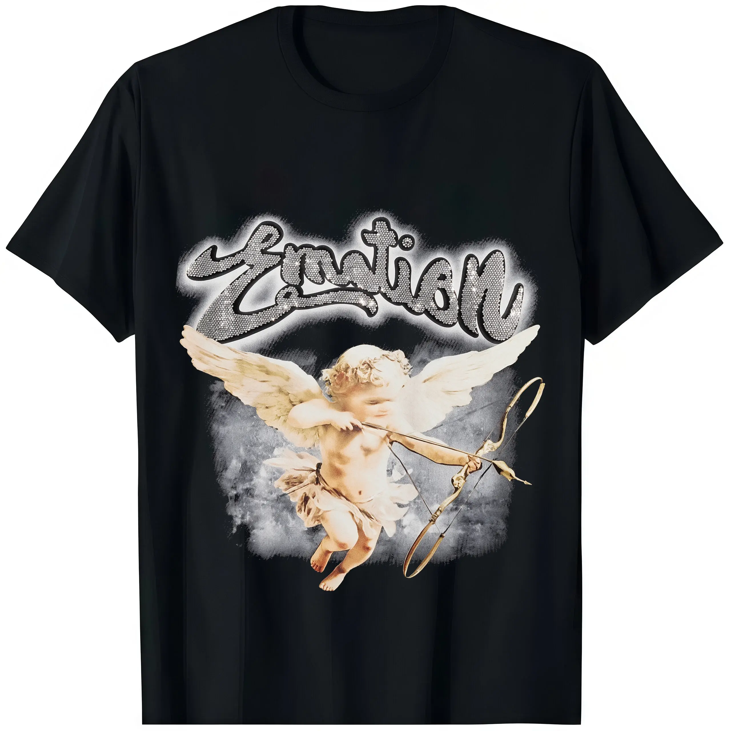 😇 ✨ Unisex Cotton Short-Sleeve Round Neck Graphic Tee Top, Angel Print Emotion Design,  Novelty Undershirt for Sports & Outdoor , Women's Clothes Option