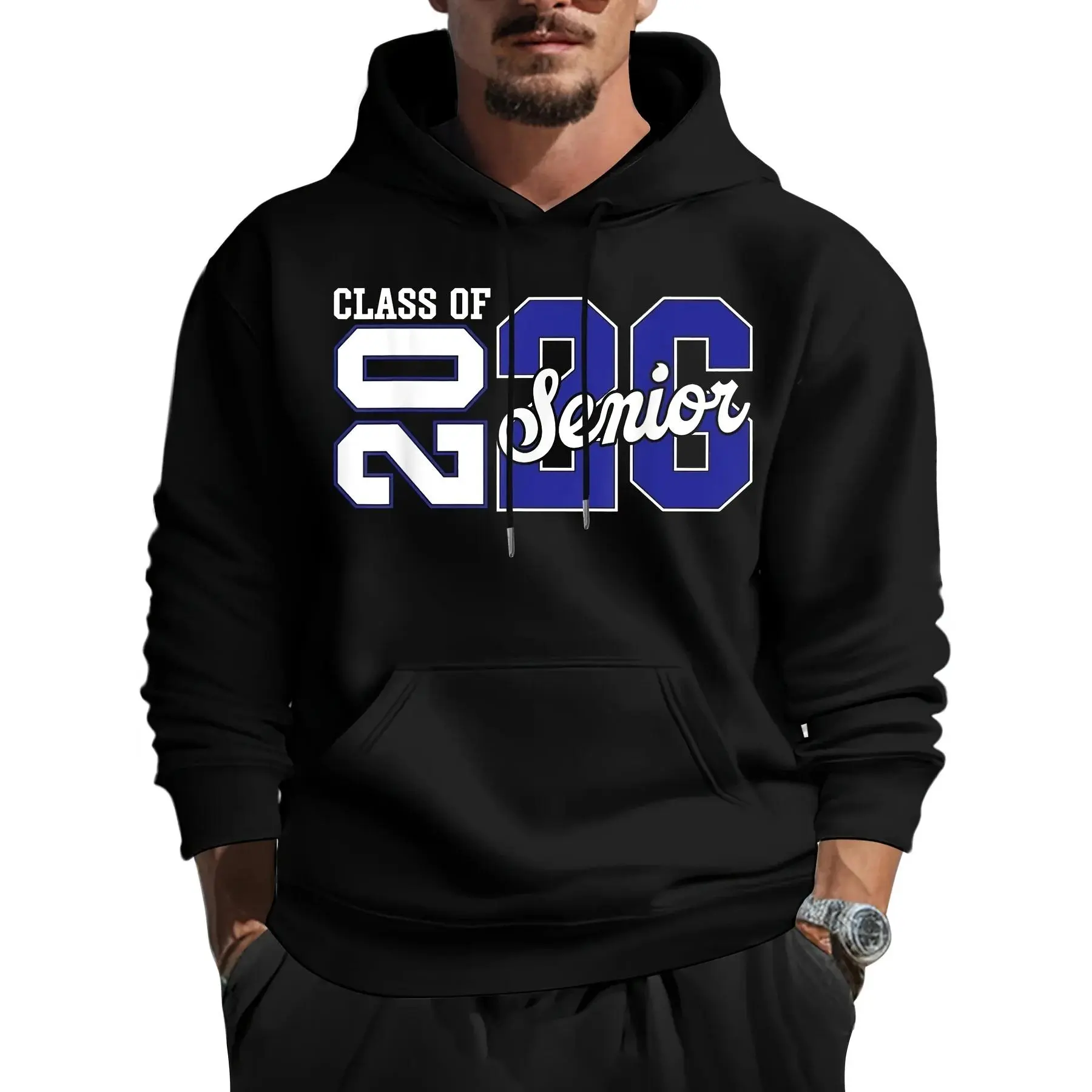 Class of 2026 Senior Hoodie for Men Women, Vintage Varsity Letter Graduation Pullover Hooded Sweatshirt, Loose Fit Soft Cotton Poly Blend Senior Grad Gift Hoodie