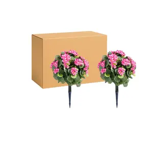 Garvee 21.6 Inch Artificial Topiary Flower Ball Trees with Ground Spike, Set of 2 Pink Boxwood Shrubs with Stake for Outdoor Decoration